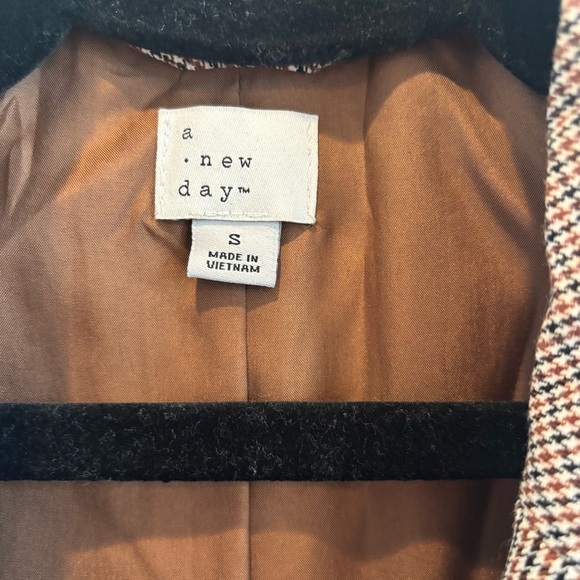 A New Day Houndstooth Plaid Women's Blazer Jacket Oversized Lined Neutral Size S - Picture 5 of 10